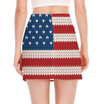 American Flag Knitted Print Side Slit Mini Skirt