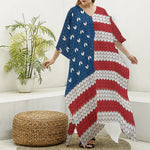 American Flag Knitted Print Silk V-Neck Kaftan Dress