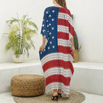 American Flag Knitted Print Silk V-Neck Kaftan Dress