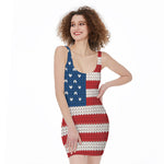 American Flag Knitted Print Sleeveless Bodycon Dress