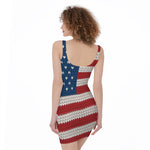 American Flag Knitted Print Sleeveless Bodycon Dress
