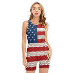 American Flag Knitted Print Sleeveless One Piece Swimsuit
