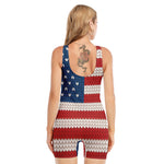 American Flag Knitted Print Sleeveless One Piece Swimsuit