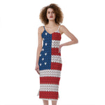American Flag Knitted Print Slim Fit Midi Cami Dress