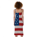 American Flag Knitted Print Slim Fit Midi Cami Dress