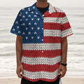 American Flag Knitted Print Textured Short Sleeve Shirt