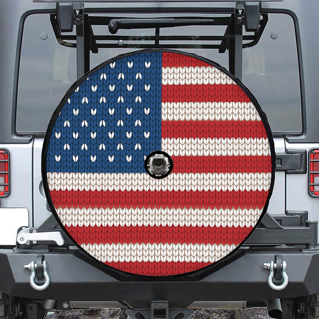 American Flag Knitted Print Tire Cover With Camera Hole