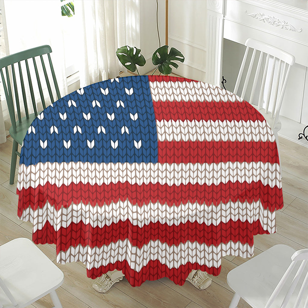 American Flag Knitted Print Waterproof Round Tablecloth