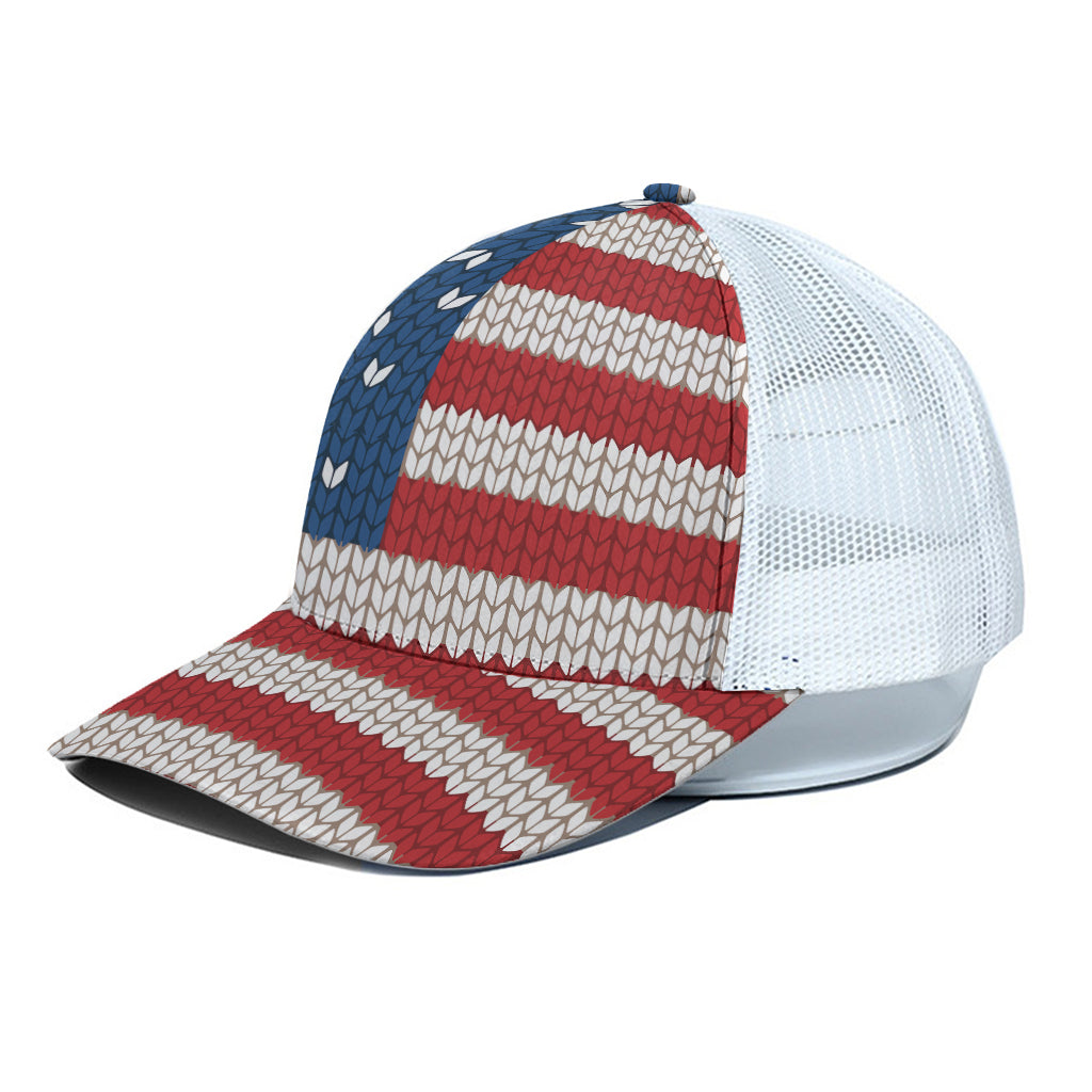 American Flag Knitted Print White Mesh Trucker Cap