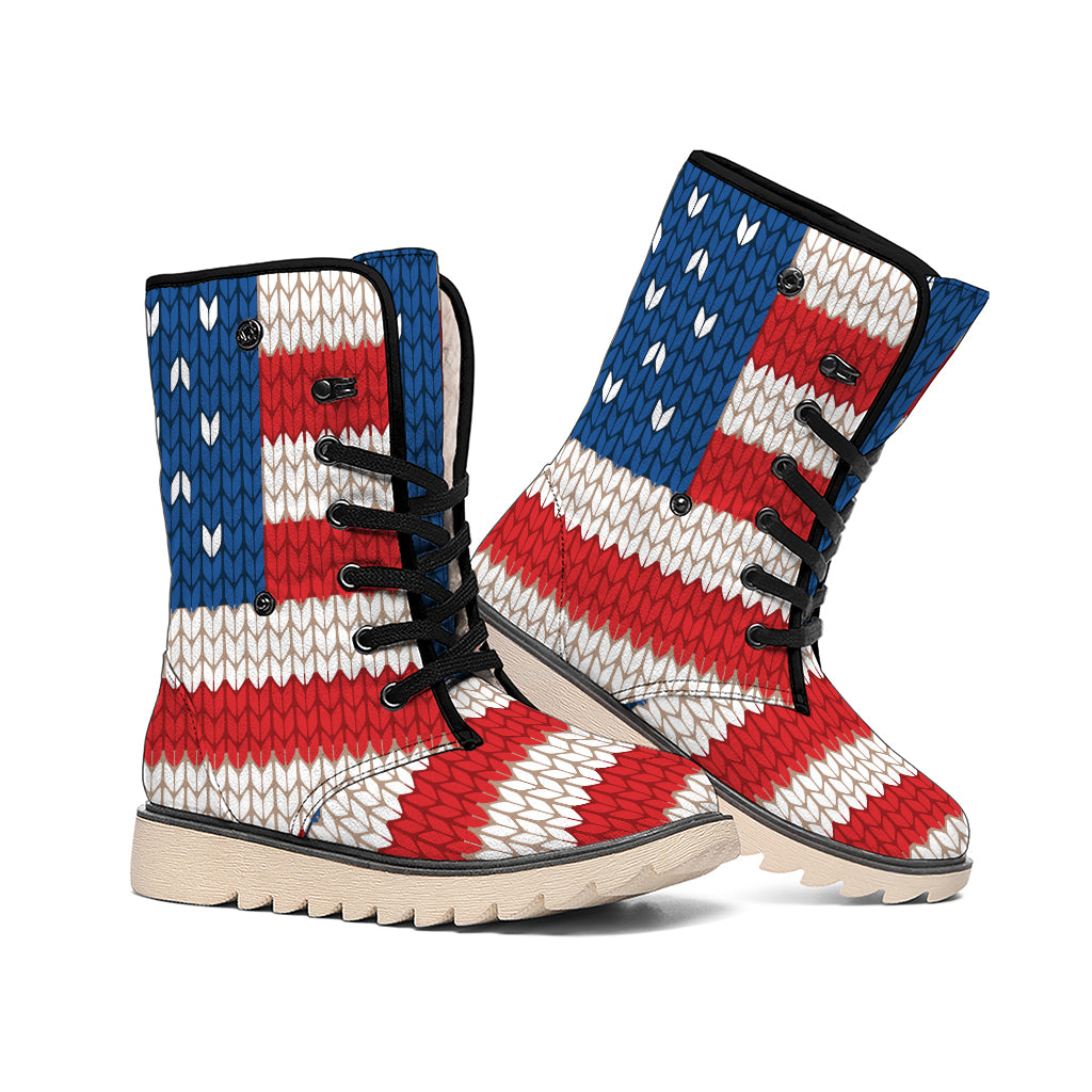 American Flag Knitted Print Winter Boots