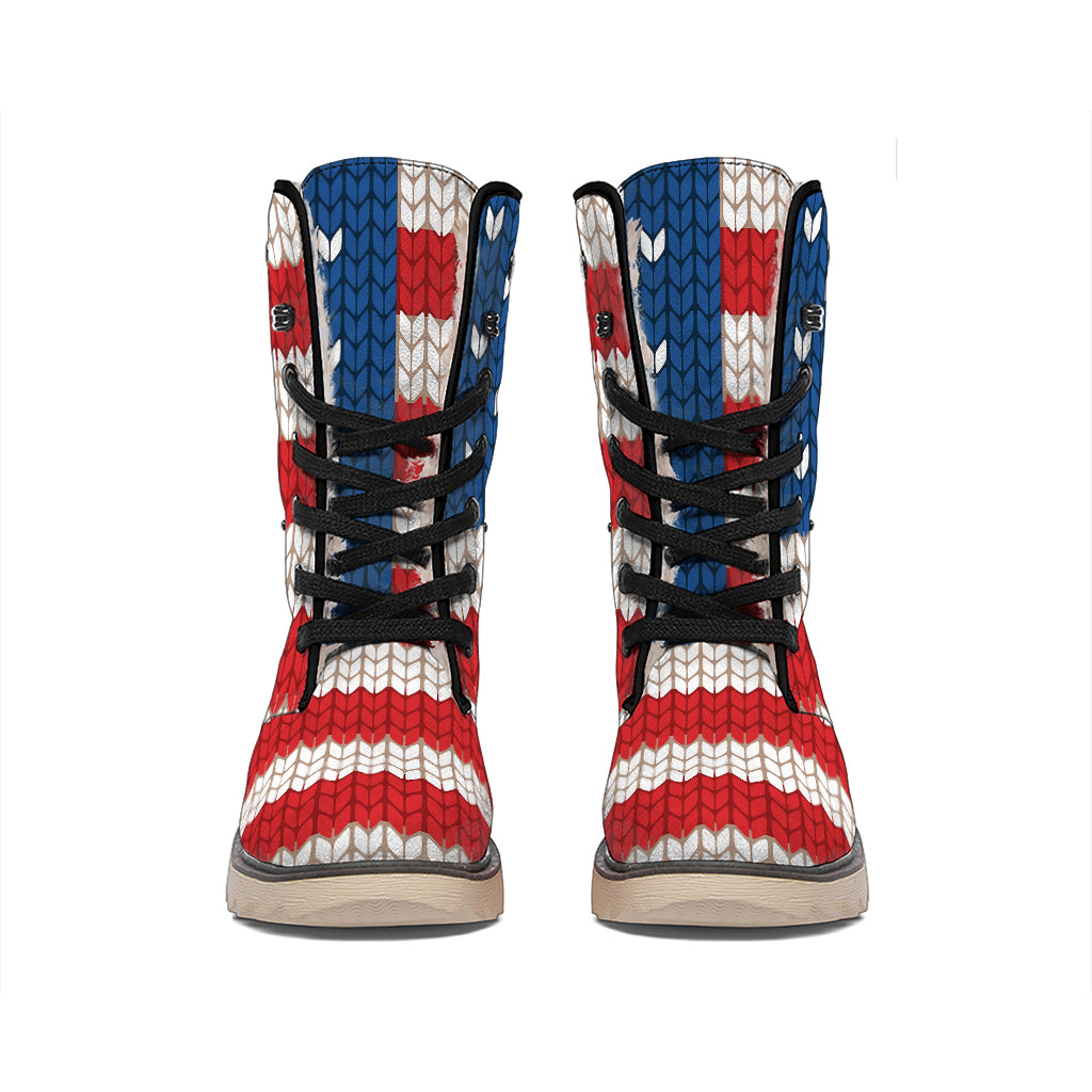 American Flag Knitted Print Winter Boots