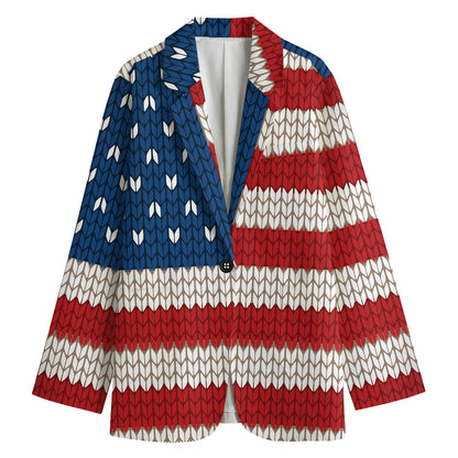 American Flag Knitted Print Women's Blazer