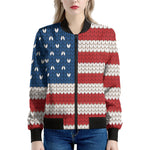 American Flag Knitted Print Women's Bomber Jacket