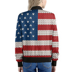 American Flag Knitted Print Women's Bomber Jacket