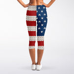 American Flag Knitted Print Women's Capri Leggings