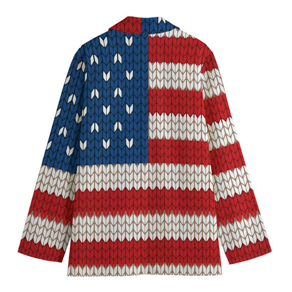 American Flag Knitted Print Women's Cotton Blazer