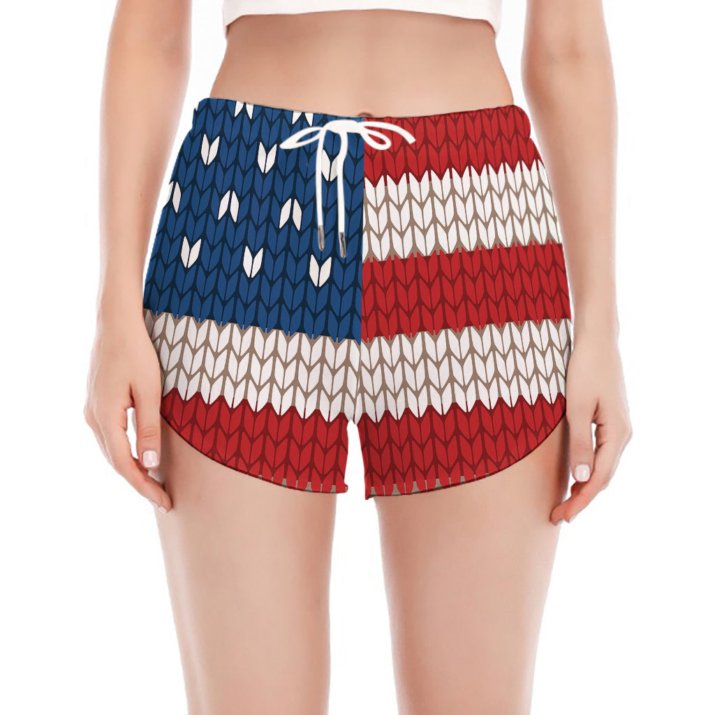 American Flag Knitted Print Women's Split Running Shorts