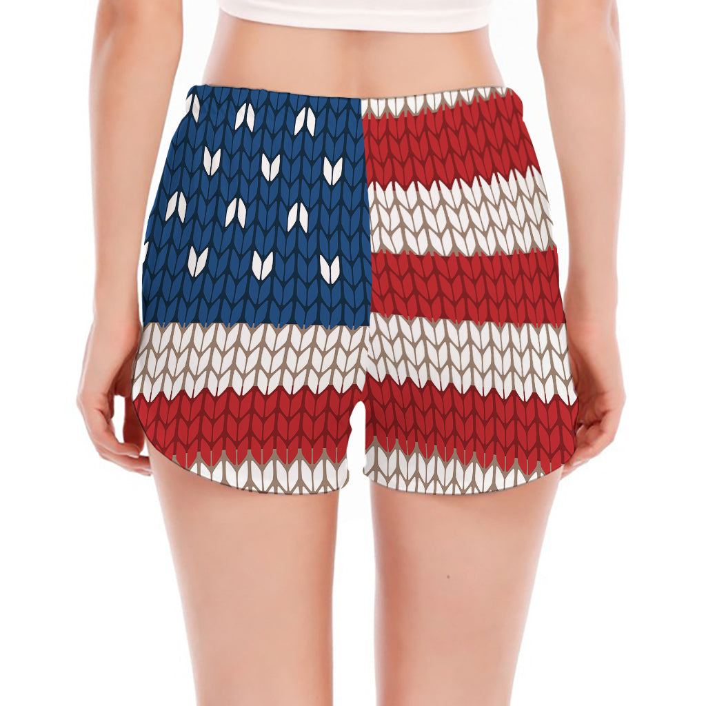 American Flag Knitted Print Women's Split Running Shorts