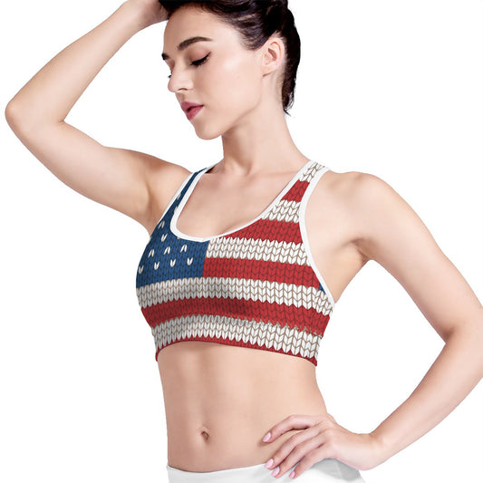 American Flag Knitted Print Women's Sports Bra
