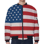 American Flag Knitted Print Zip Sleeve Bomber Jacket