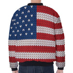 American Flag Knitted Print Zip Sleeve Bomber Jacket