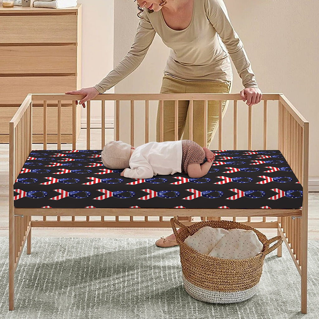 American Flag Ribbon Pattern Print Baby Crib Sheet