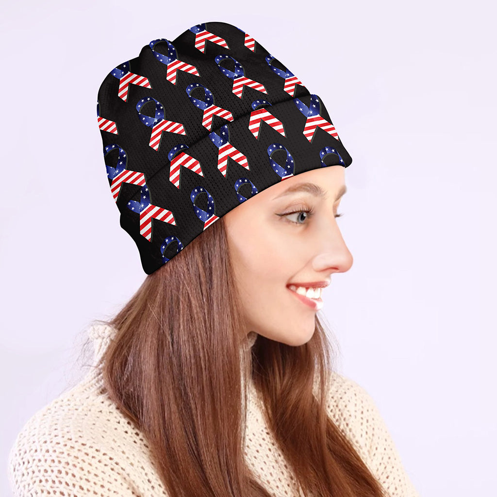 American Flag Ribbon Pattern Print Beanie