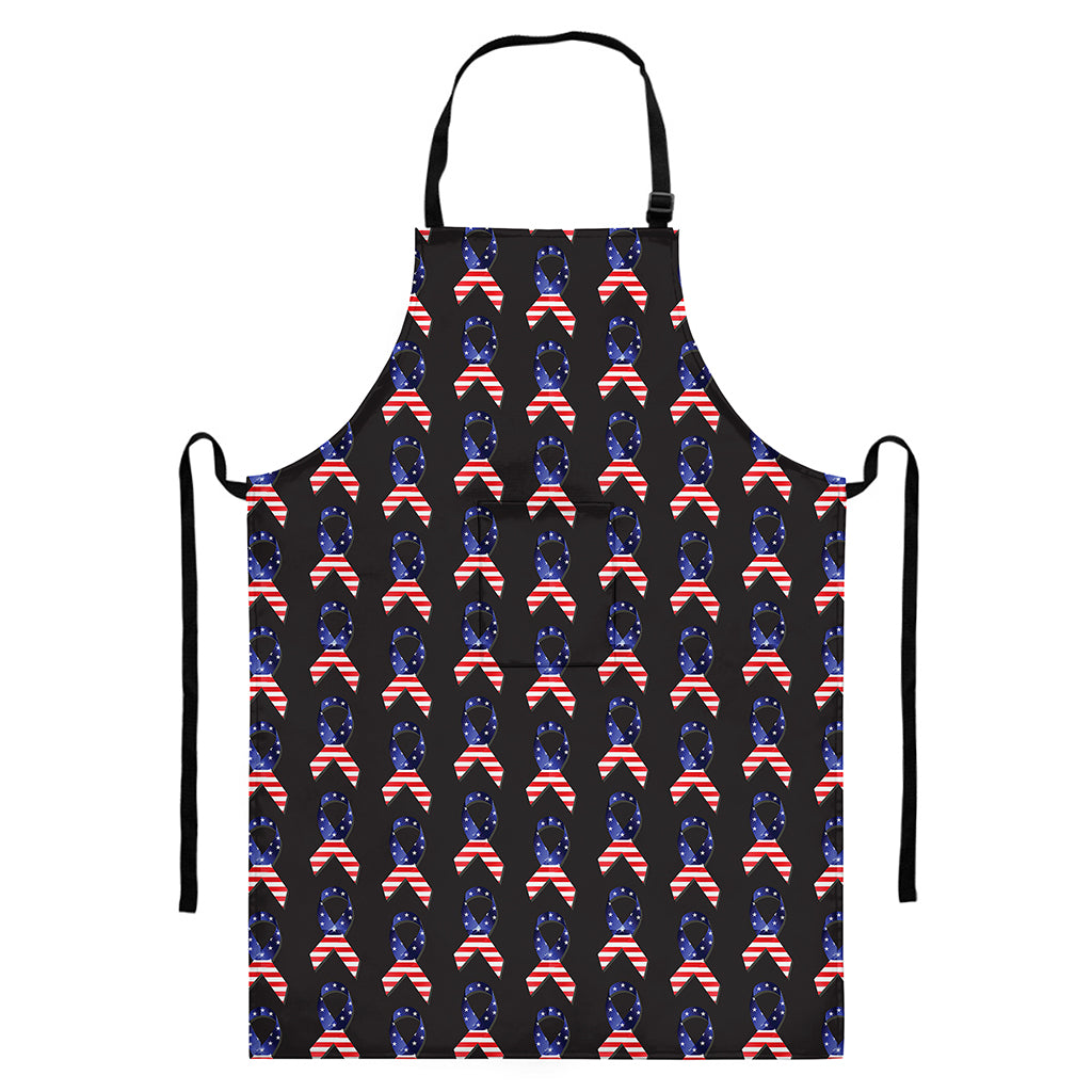 American Flag Ribbon Pattern Print Bib Apron With Pocket