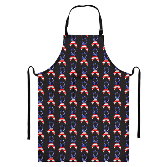 American Flag Ribbon Pattern Print Bib Apron With Pocket