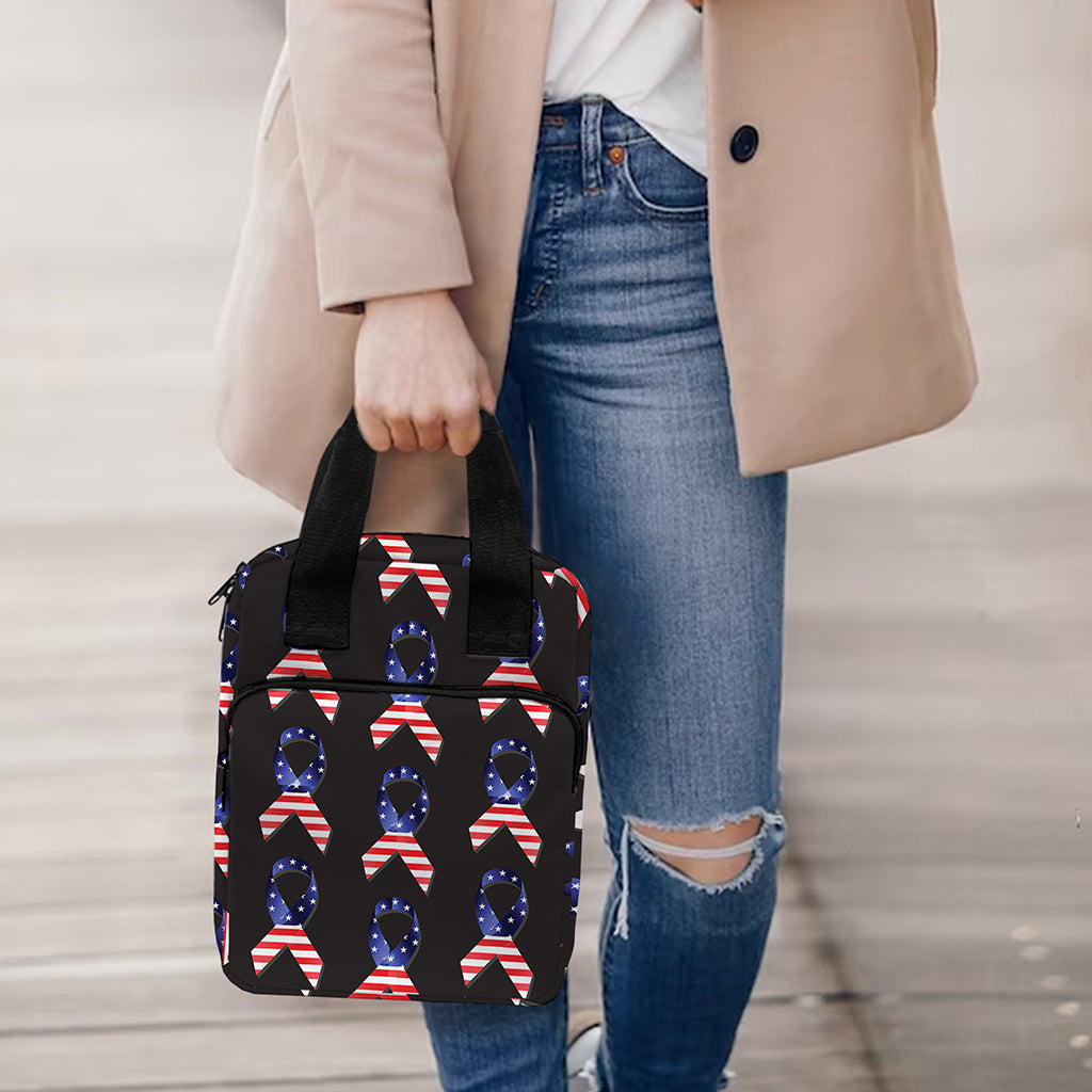American Flag Ribbon Pattern Print Bible Tote Bag