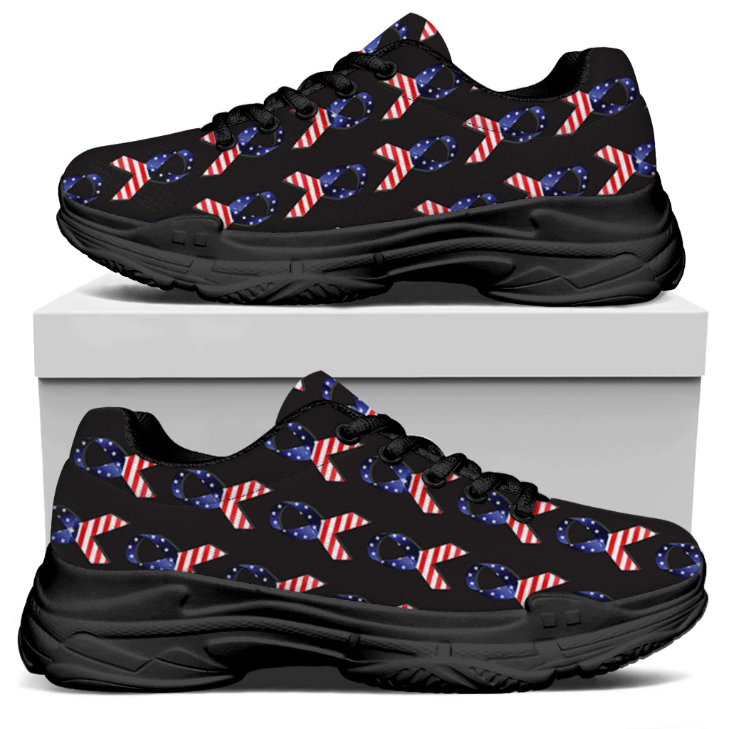 American Flag Ribbon Pattern Print Black Chunky Shoes