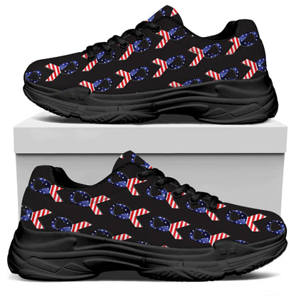 American Flag Ribbon Pattern Print Black Chunky Shoes