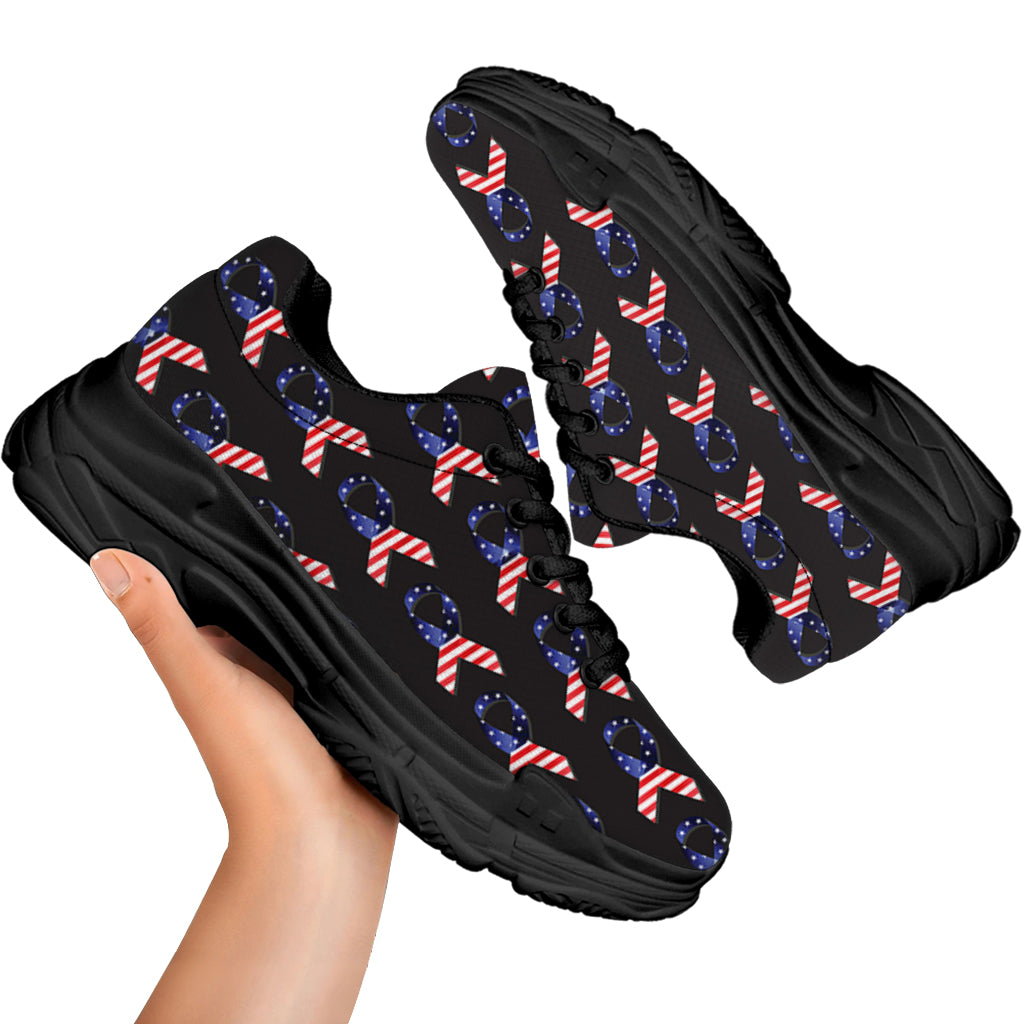 American Flag Ribbon Pattern Print Black Chunky Shoes