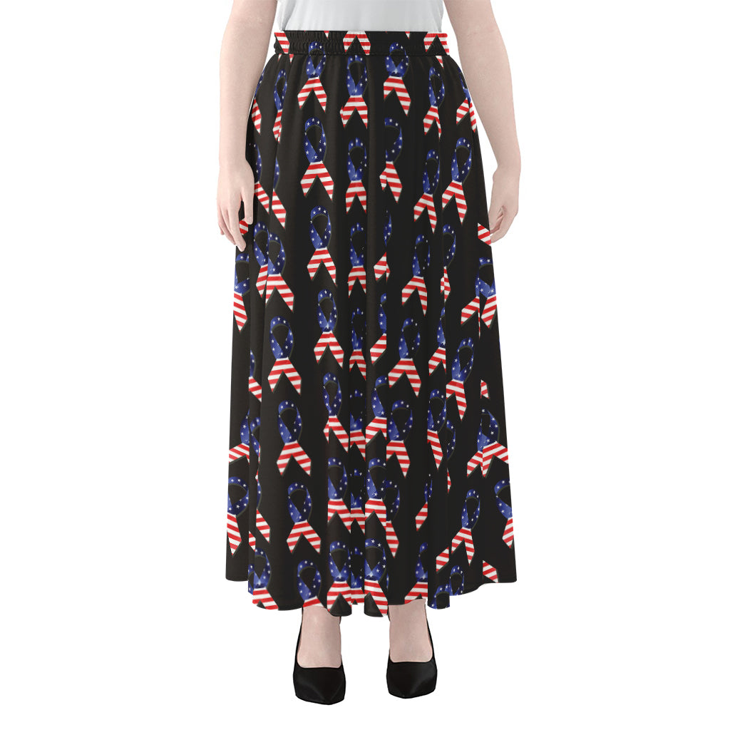 American Flag Ribbon Pattern Print Chiffon Maxi Skirt