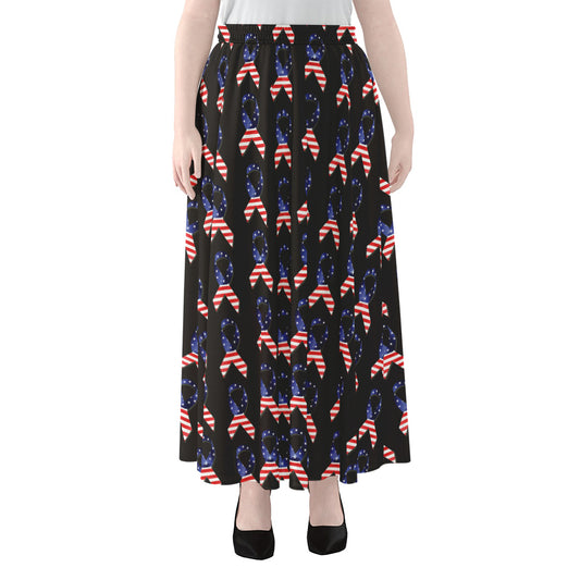 American Flag Ribbon Pattern Print Chiffon Maxi Skirt