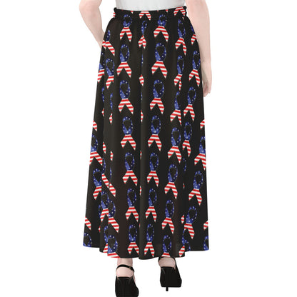 American Flag Ribbon Pattern Print Chiffon Maxi Skirt