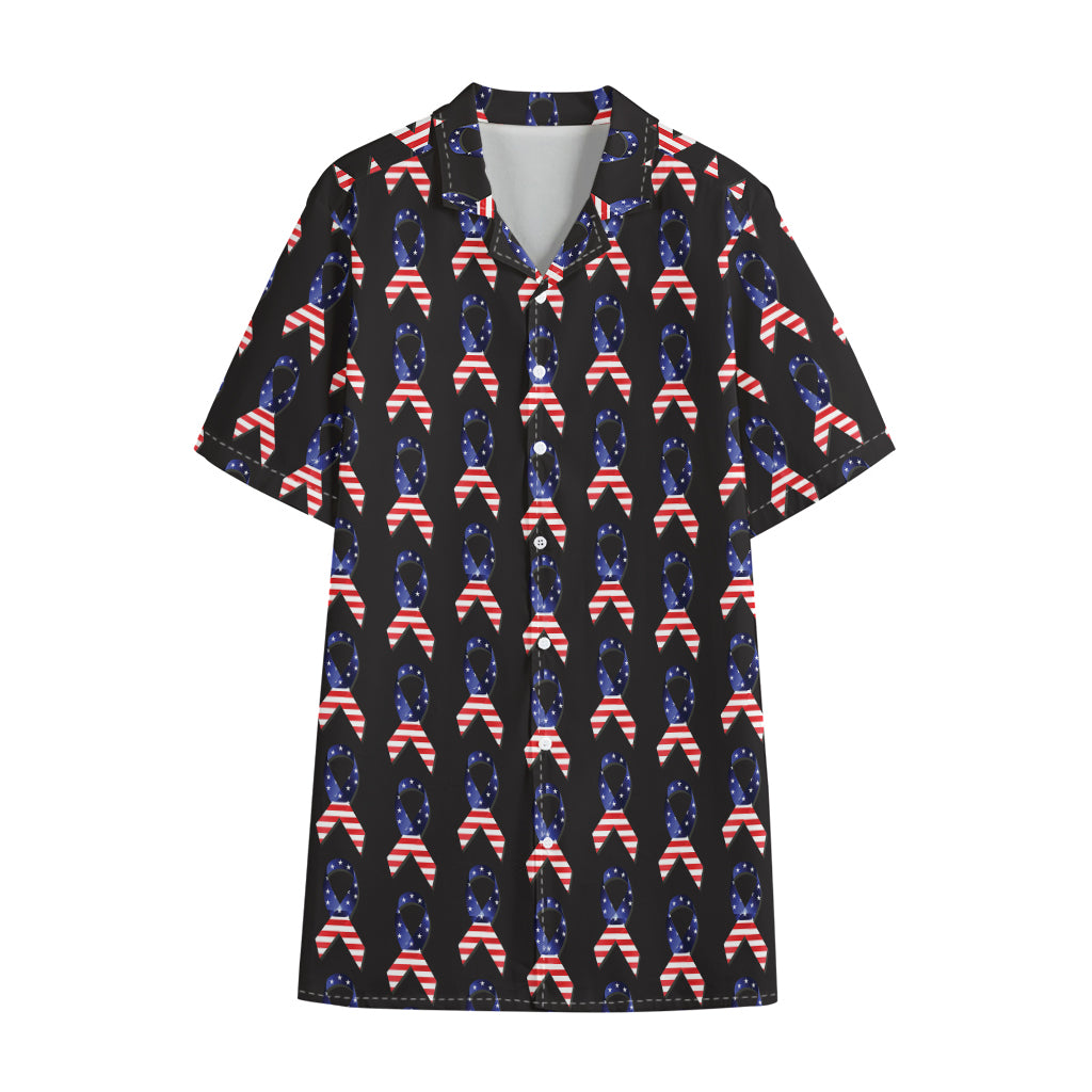 American Flag Ribbon Pattern Print Cotton Hawaiian Shirt