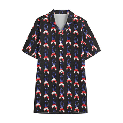 American Flag Ribbon Pattern Print Cotton Hawaiian Shirt