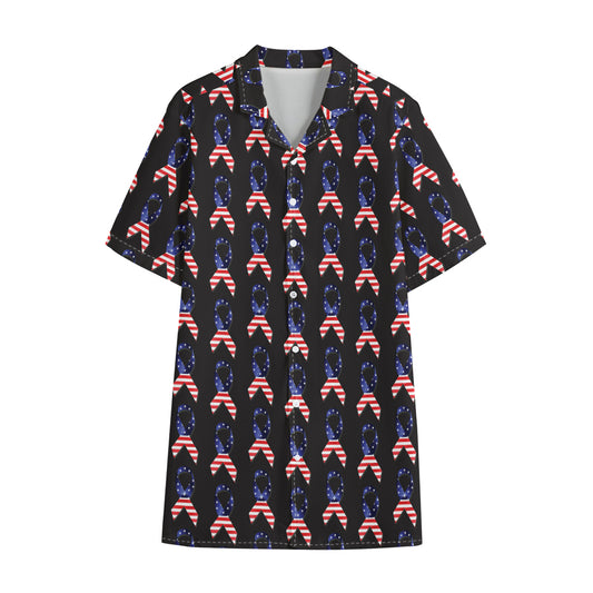 American Flag Ribbon Pattern Print Cotton Hawaiian Shirt