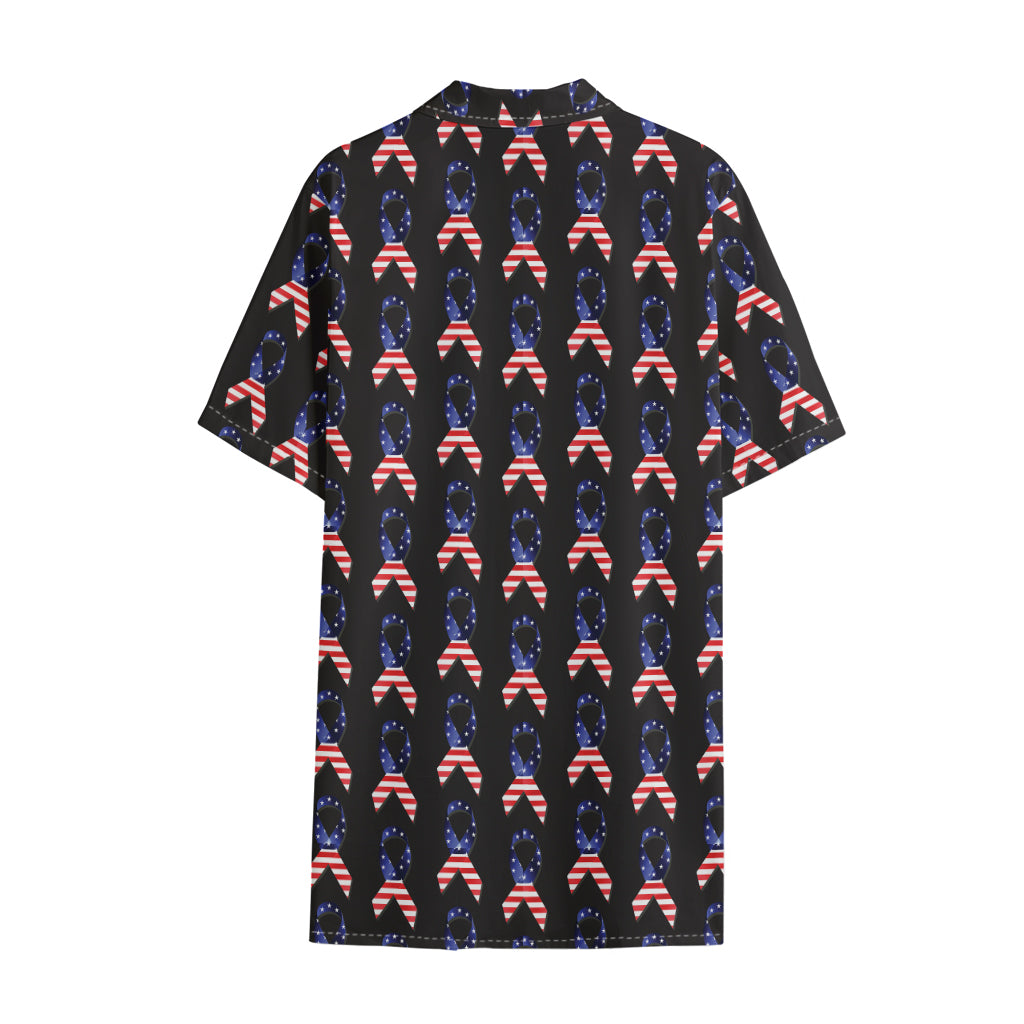 American Flag Ribbon Pattern Print Cotton Hawaiian Shirt