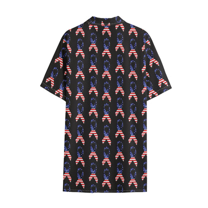 American Flag Ribbon Pattern Print Cotton Hawaiian Shirt