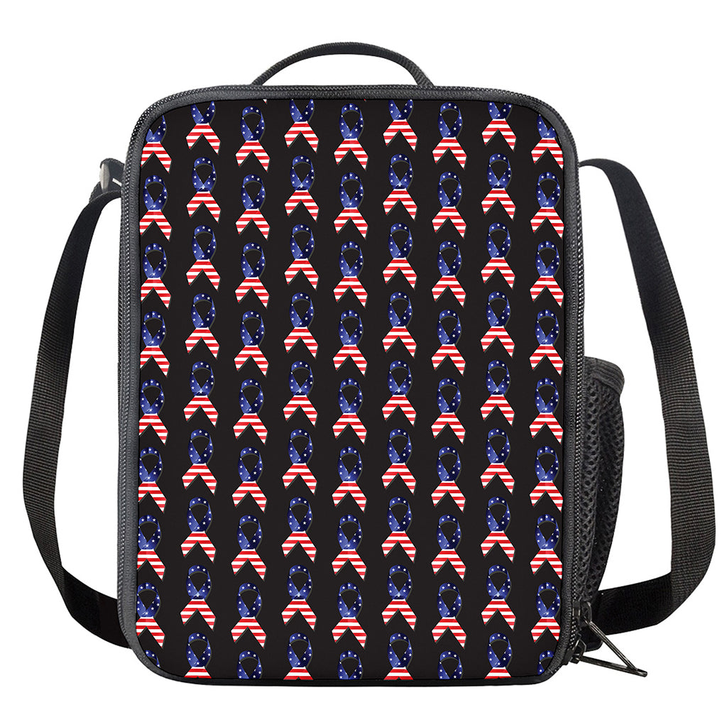 American Flag Ribbon Pattern Print Crossbody Lunch Bag