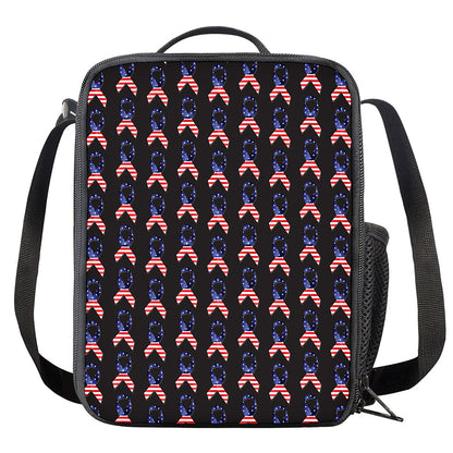 American Flag Ribbon Pattern Print Crossbody Lunch Bag