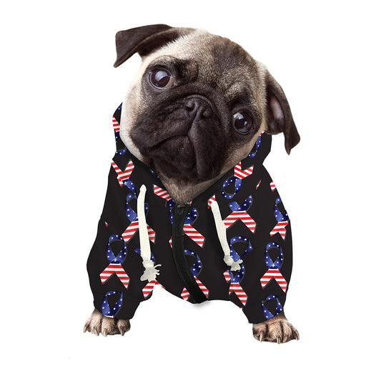 American Flag Ribbon Pattern Print Dog Zip Up Hoodie