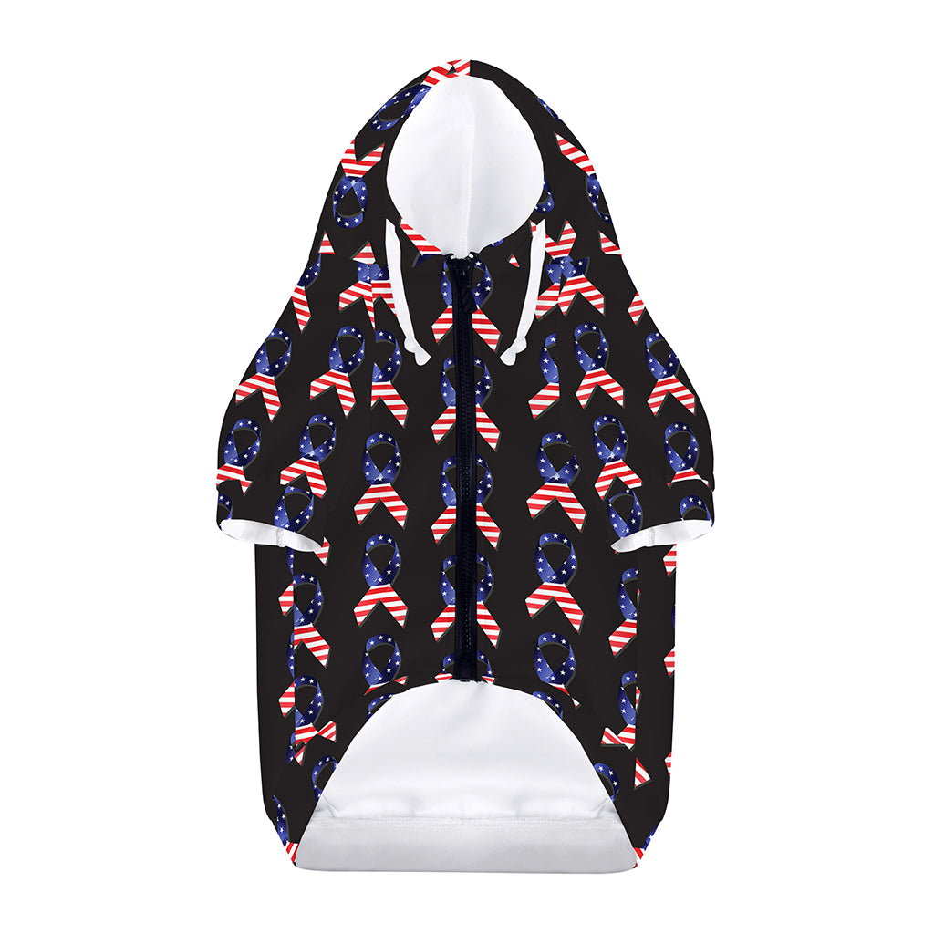 American Flag Ribbon Pattern Print Dog Zip Up Hoodie