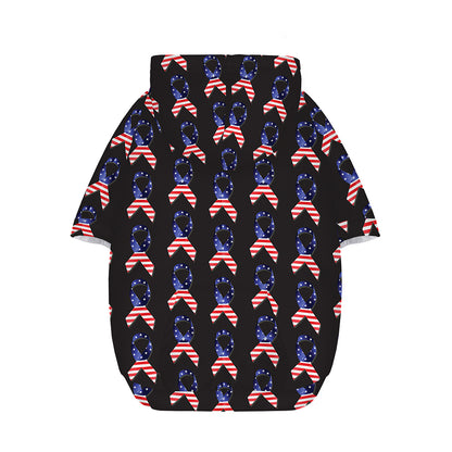 American Flag Ribbon Pattern Print Dog Zip Up Hoodie
