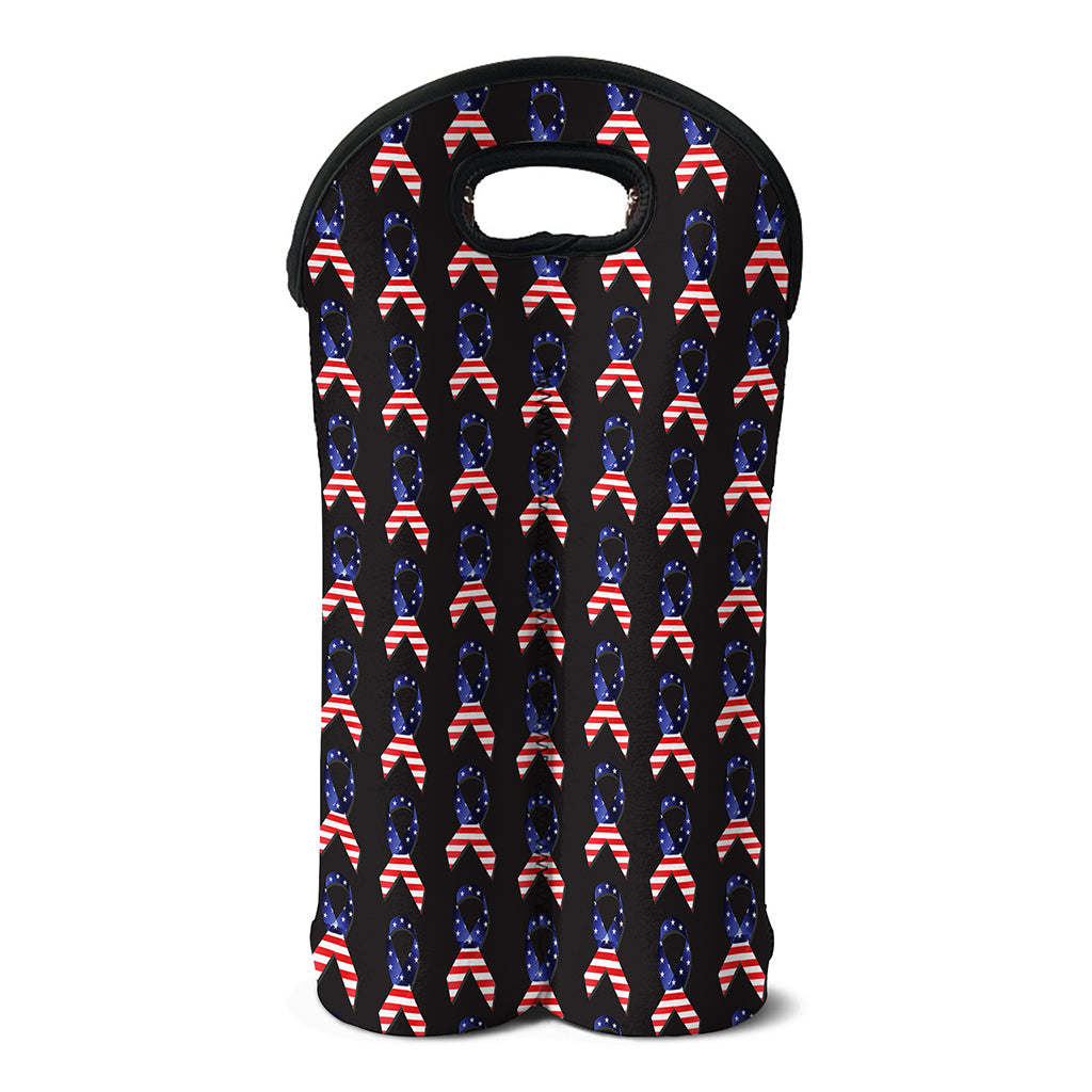 American Flag Ribbon Pattern Print Double Neoprene Wine Tote