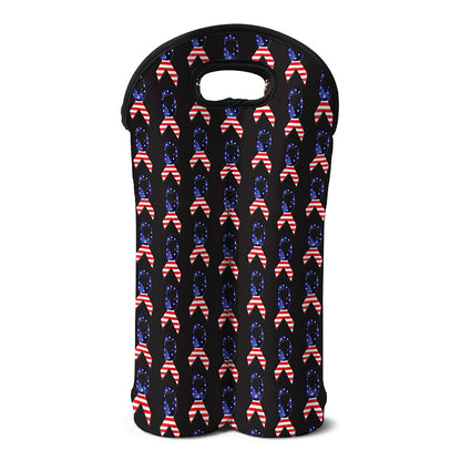 American Flag Ribbon Pattern Print Double Neoprene Wine Tote