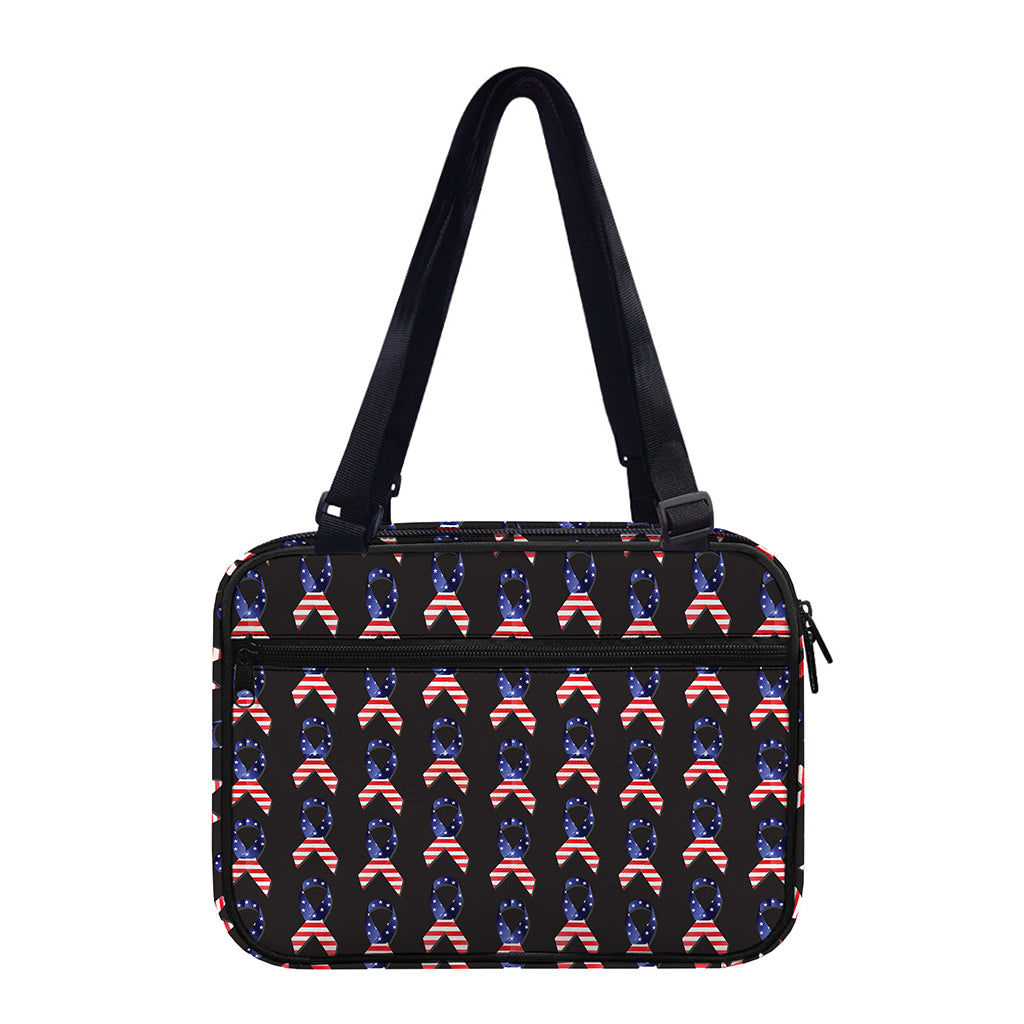 American Flag Ribbon Pattern Print Double Strap Bible Bag
