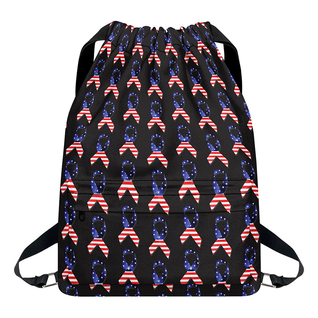 American Flag Ribbon Pattern Print Drawstring Backpack